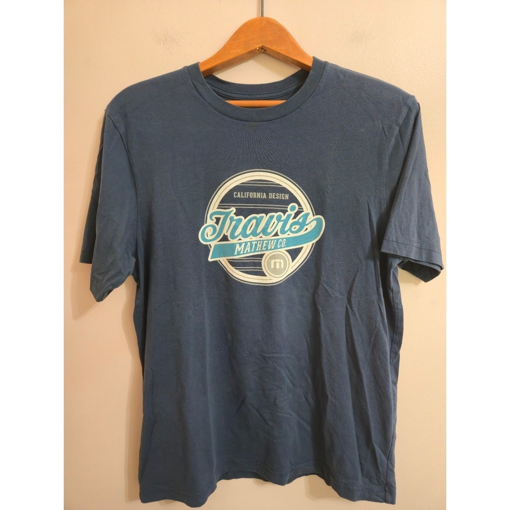 TravisMathew‎ Mens M Blue California Graphic Logo T-Shirt Short Sleeve EUC